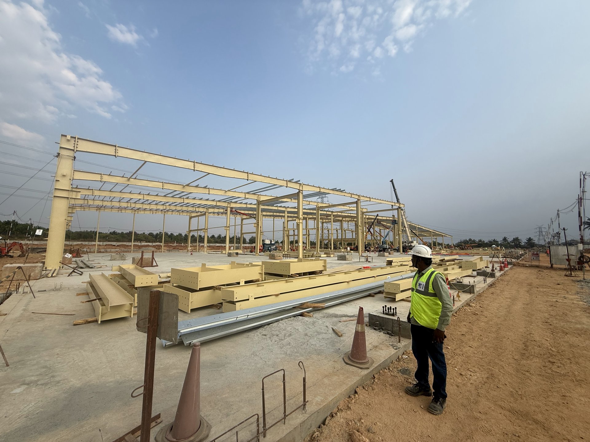 Pre-engineered steel building erection at an industrial site near Hosur
